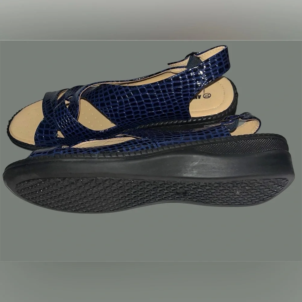 Blue Croc-Embossed Sandals - Picture 7 of 8